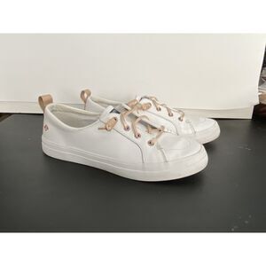 Sperry White Women's Leather Sneakers Tennis Rose Gold Laces Size 8 Shoes
